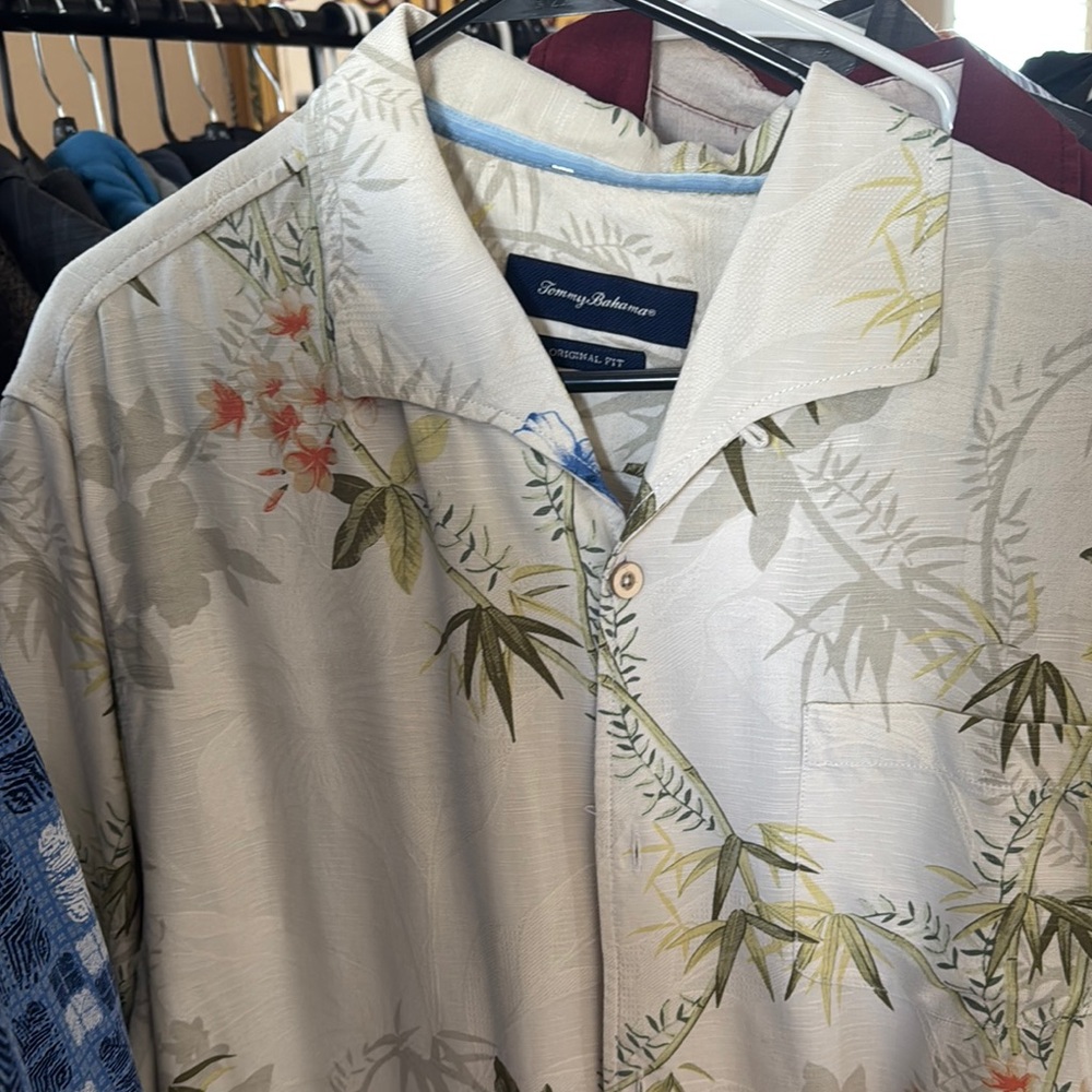 Tommy Bahama Tropical Leaf Shirt in Green and Pink
